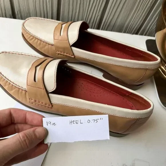 Vintage 90s Cole Haan Loafers 9 Cream Tan Penny Shoes NWOB - Picture 14 of 15